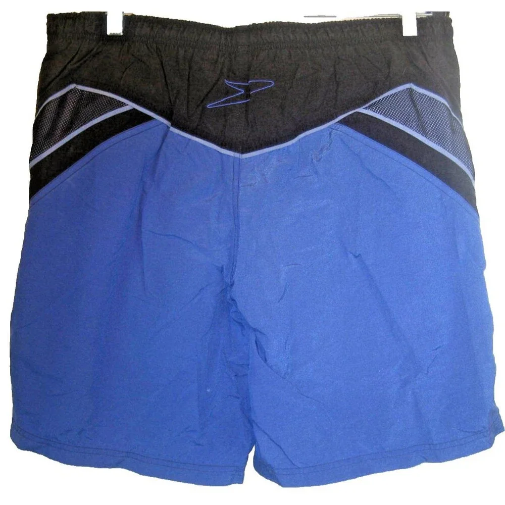 Mens Speedo Black/Blue Paneled Nylon Swim Board Shorts sz Lx8